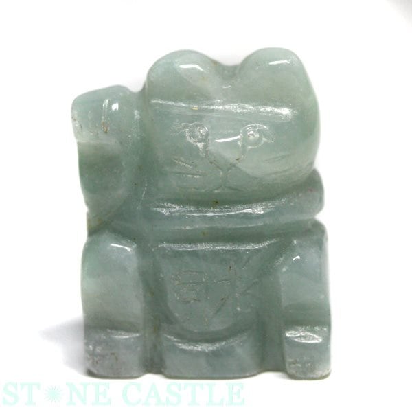 【モチーフビーズ】招き猫 本翡翠 財・右手あげ (約20x15mm)