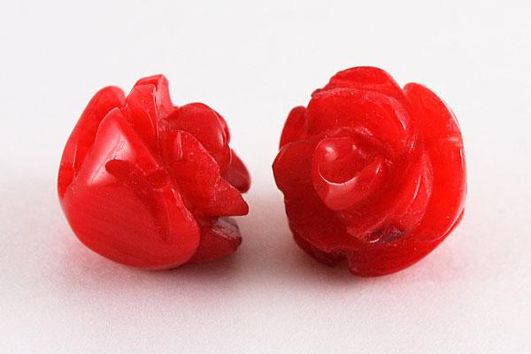 モチーフビーズ】薔薇 (立体) 10mm 赤珊瑚 | すべての商品