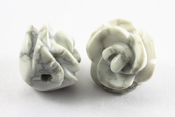 【モチーフビーズ】薔薇 (立体) 12mm ホワイトハウライト