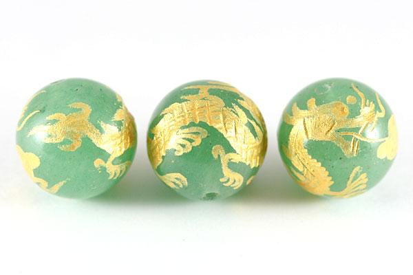 【彫刻ビーズ】アベンチュリン 12mm (金彫り) 五爪龍