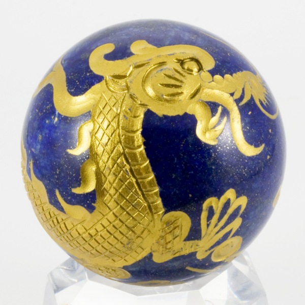 彫刻置物】丸玉 ラピスラズリ 五爪龍 (金彫り) 約50mm | すべての商品 
