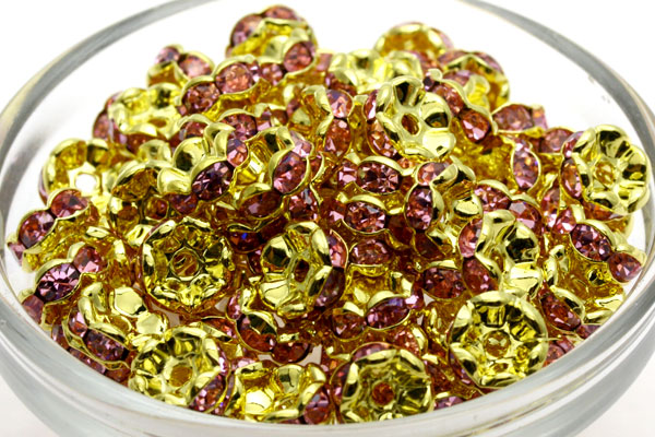 【パーツ】花型ロンデル ピンク(R-5) 金具金色 8mm [10個セット]