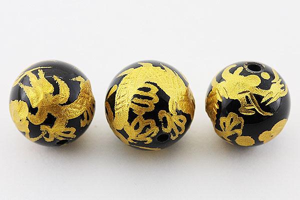 【彫刻ビーズ】オニキス 10mm (金彫り) 五爪龍