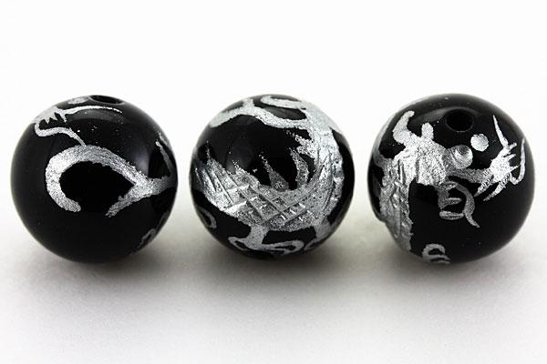 彫刻ビーズ】オニキス 10mm (銀彫り) 青龍 | すべての商品 