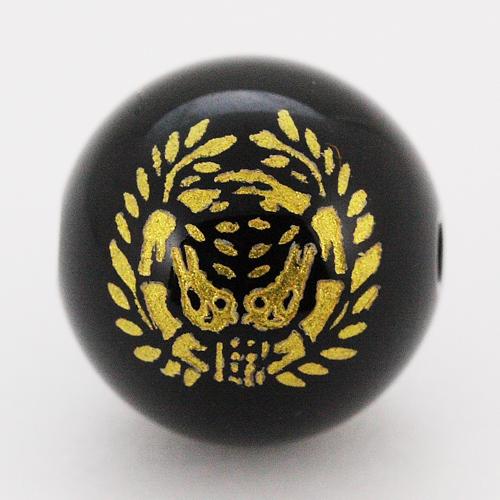 【彫刻ビーズ】オニキス 12mm (金彫り) 戦国武将「伊達政宗」(横穴)