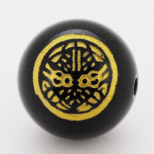 【彫刻ビーズ】オニキス 12mm (金彫り) 戦国武将「上杉謙信」(横穴)