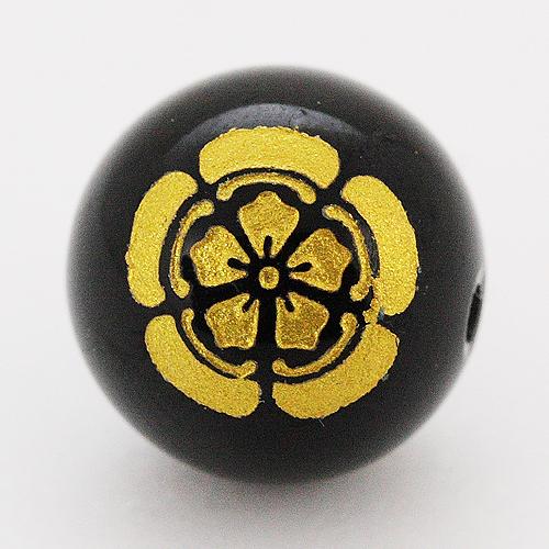 【彫刻ビーズ】オニキス 12mm (金彫り) 戦国武将「織田信長」(横穴)