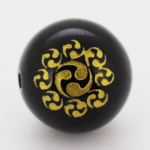 【彫刻ビーズ】オニキス 12mm (金彫り) 戦国武将「長尾景虎」(横穴)