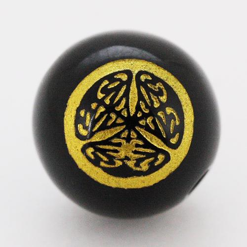 【彫刻ビーズ】オニキス 12mm (金彫り) 戦国武将「徳川家康」(横穴)