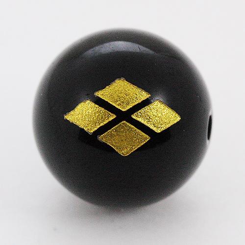 【彫刻ビーズ】オニキス 12mm (金彫り) 戦国武将「武田信玄」(横穴)