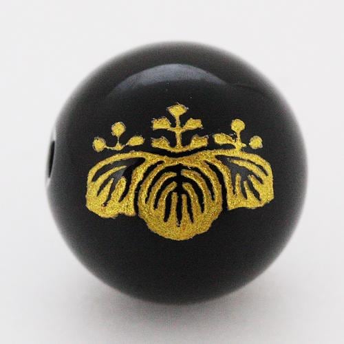 【彫刻ビーズ】オニキス 12mm (金彫り) 戦国武将「豊臣秀吉」(横穴)