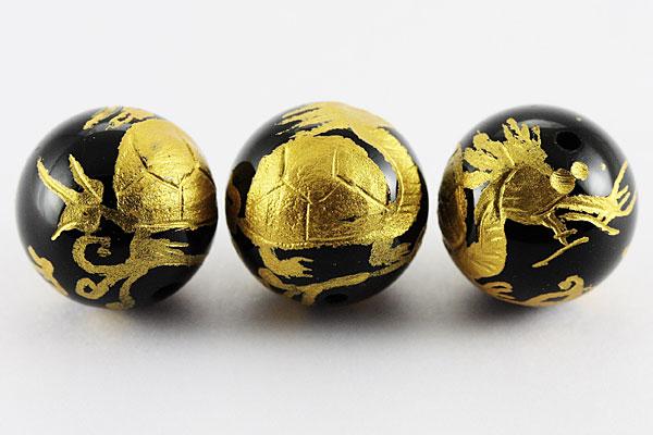 彫刻ビーズ】オニキス 12mm (金彫り) 龍亀 | すべての商品