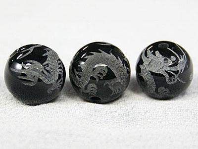 【彫刻ビーズ】オニキス 12mm (素彫り) 五爪龍