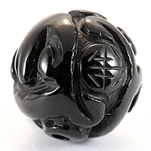 【彫刻ビーズ】オニキス 12mm (素彫り) 登竜紋