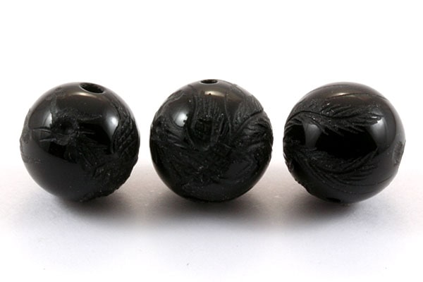 【彫刻ビーズ】オニキス 12mm (素彫り) 鳳凰