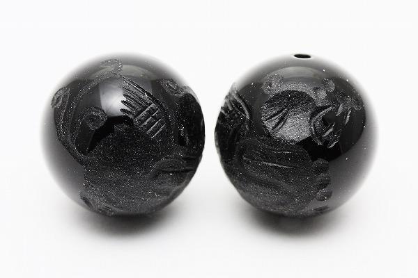 【彫刻ビーズ】オニキス 12mm (素彫り) 貔貅(ひきゅう)右向き