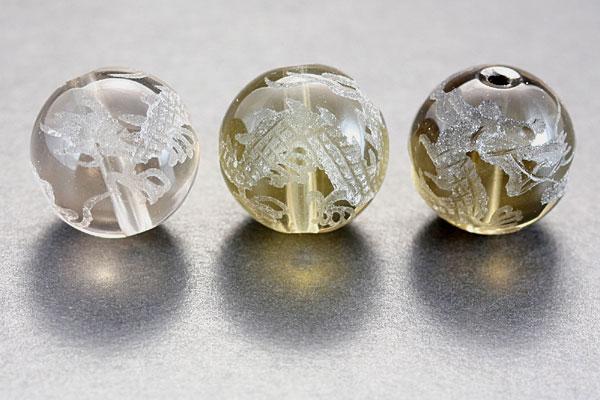【彫刻ビーズ】スモーキークォーツ 12mm (素彫り) 五爪龍