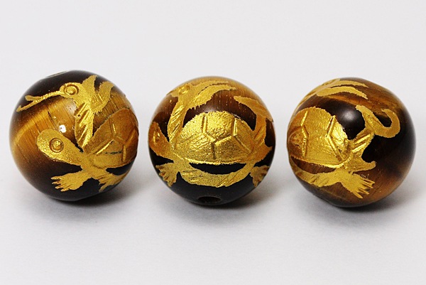 【彫刻ビーズ】タイガーアイ 10mm (金彫り) 玄武