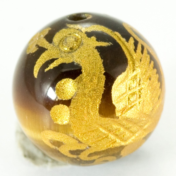 彫刻ビーズ】タイガーアイ 12mm (金彫り) 朱雀 | すべての商品 