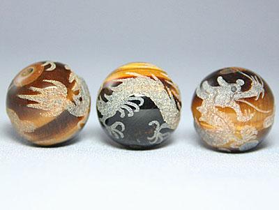 【彫刻ビーズ】タイガーアイ 12mm (素彫り) 五爪龍