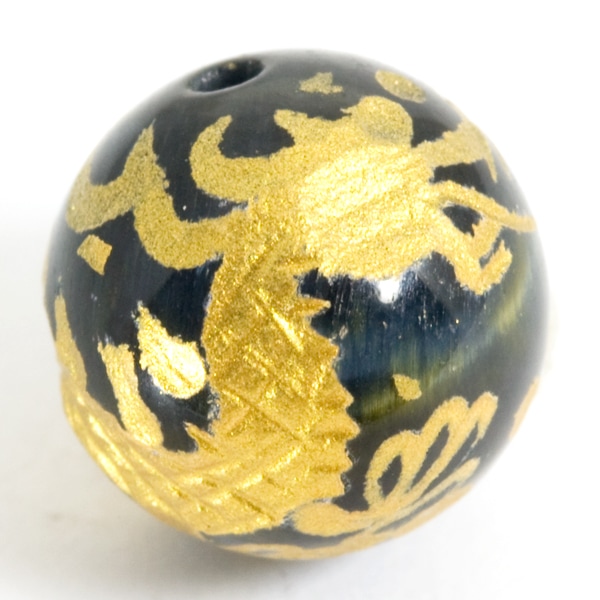 【彫刻ビーズ】ブルータイガーアイ 10mm (金彫り) 五爪龍