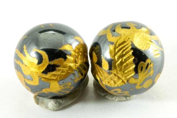 【彫刻ビーズ】ヘマタイト10mm (金彫り) 五爪龍