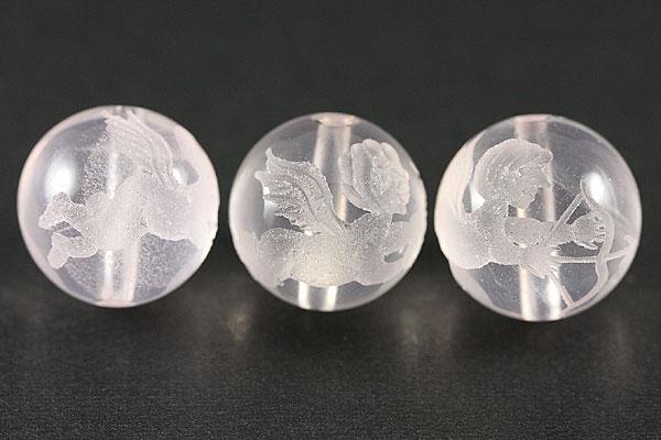 【彫刻ビーズ】マダガスカルローズ 12mm (素彫り) 天使(弓持ち)