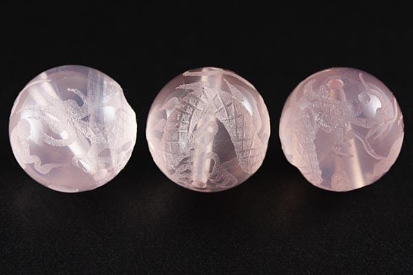 【彫刻ビーズ】マダガスカルローズ 14mm (素彫り) 五爪龍