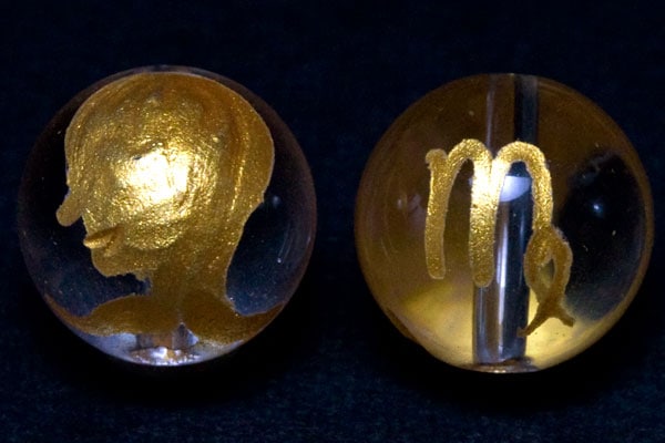 【彫刻ビーズ】水晶 10mm (金彫り) 12星座「乙女座」
