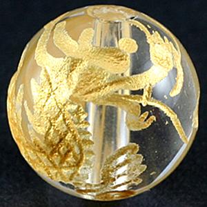 【彫刻ビーズ】水晶 10mm (金彫り) 五爪龍
