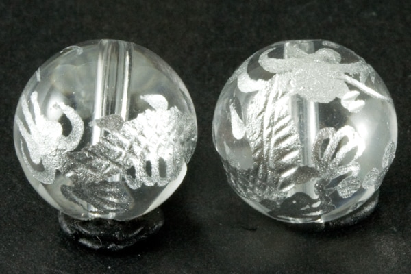 【彫刻ビーズ】水晶 10mm (銀彫り) 五爪龍