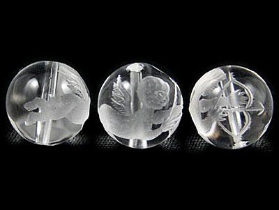 【彫刻ビーズ】水晶 10mm (素彫り) 天使(弓持ち)