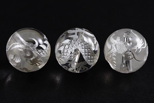 【彫刻ビーズ】水晶 10mm (白彫り) 白龍 (五爪龍)