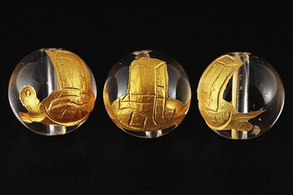 【彫刻ビーズ】水晶 12mm (金彫り) 「龍生九子」|500円均一|限定・特価商品