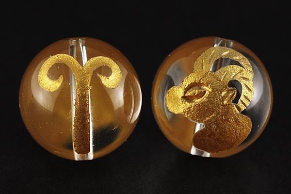 【彫刻ビーズ】水晶 12mm (金彫り) 12星座「牡羊座」