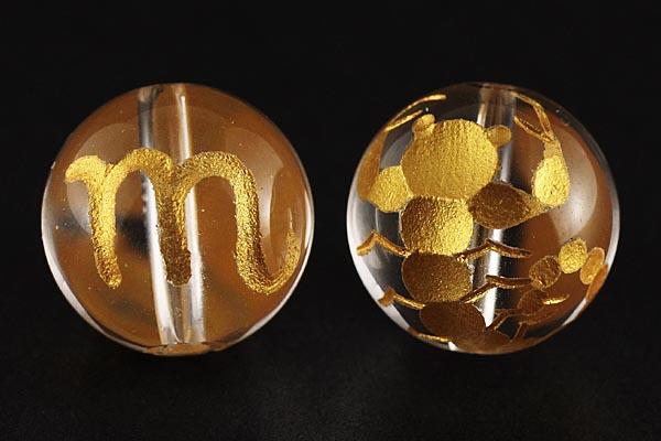 【彫刻ビーズ】水晶 12mm (金彫り) 12星座「蠍座」