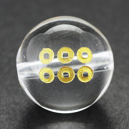 【彫刻ビーズ】水晶 12mm (金彫り) 戦国武将「真田幸村」