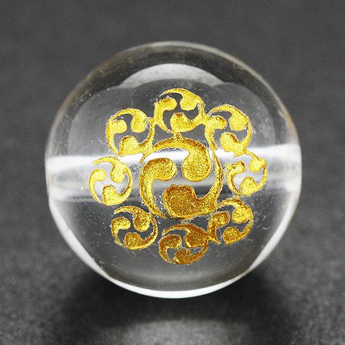 【彫刻ビーズ】水晶 12mm (金彫り) 戦国武将「長尾景虎」