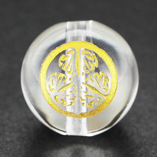 【彫刻ビーズ】水晶 12mm (金彫り) 戦国武将「徳川家康」