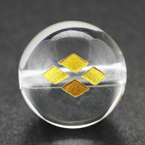 【彫刻ビーズ】水晶 12mm (金彫り) 戦国武将「武田信玄」