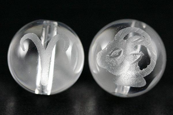 【彫刻ビーズ】水晶 12mm (素彫り) 12星座「牡羊座」