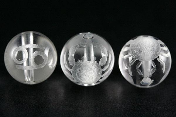 【彫刻ビーズ】水晶 12mm (素彫り) 12星座「蟹座」