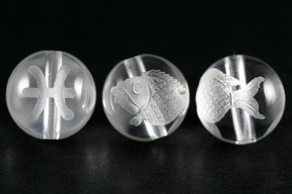 【彫刻ビーズ】水晶 12mm (素彫り) 12星座「魚座」