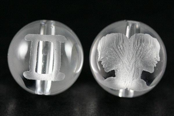 【彫刻ビーズ】水晶 12mm (素彫り) 12星座「双子座」