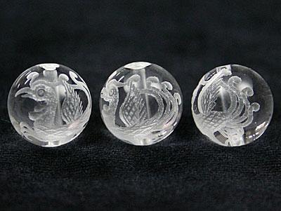 【彫刻ビーズ】水晶 12mm (素彫り) 朱雀