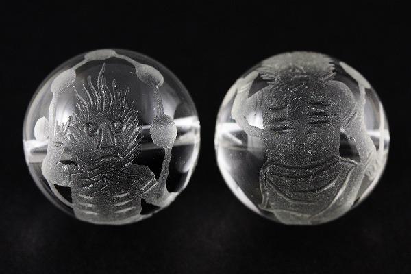 【彫刻ビーズ】水晶 12mm (素彫り) 雷神