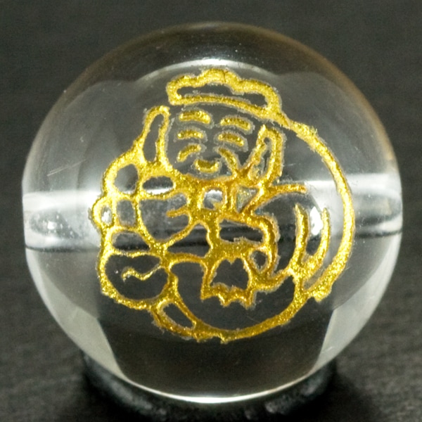 【彫刻ビーズ】水晶 12mm 線彫り (金彫り) 七福神 「大黒天」