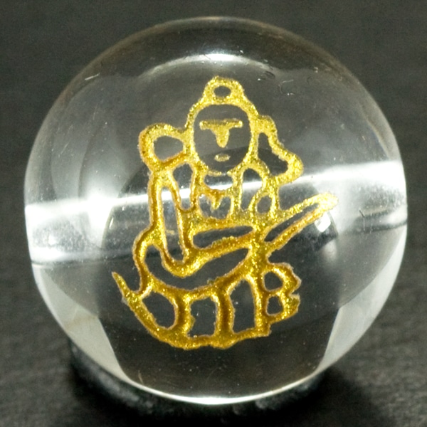 【彫刻ビーズ】水晶 12mm 線彫り (金彫り) 七福神 「弁財天」