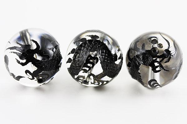 彫刻ビーズ】水晶 16mm (黒彫り) 黒龍 (五爪龍) | すべての商品
