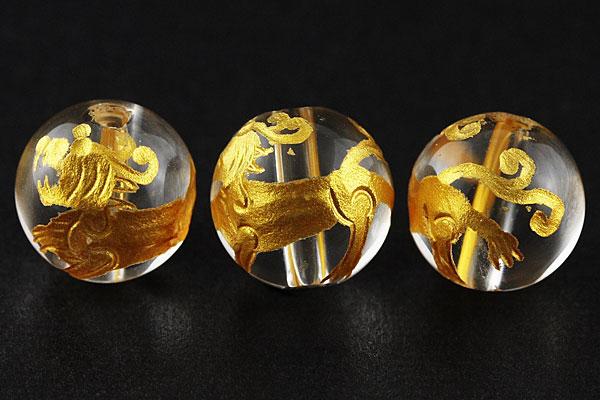 【彫刻ビーズ】水晶 8mm (金彫り) ヤアズ